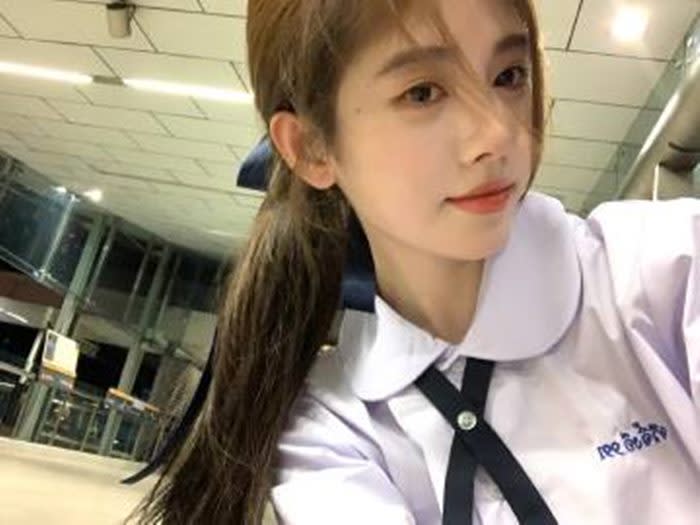 Ju Jingyi enjoying her time in Thailand in a Thai school uniform