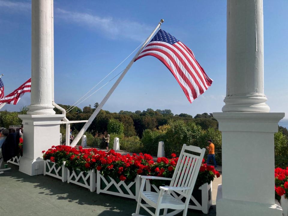 Image of Mackinac Island from the porch of Grand Hotel.