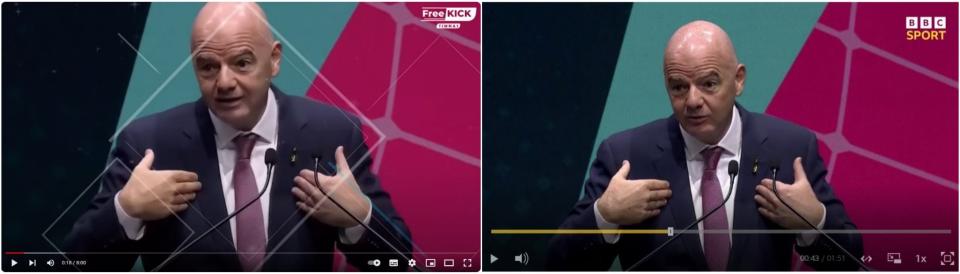 <span>Screenshot comparison of the clip used in the false YouTube video (left) and the BBC video (right)</span>