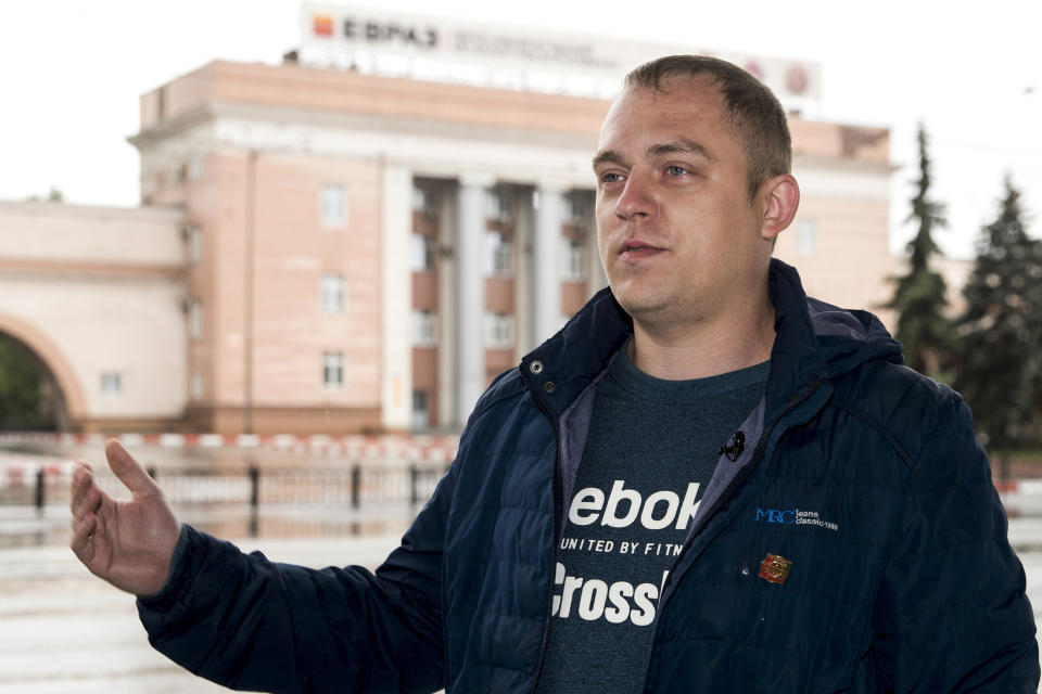 In this photo taken on Sunday, June 28, 2020, Anton Zhuravlyov, 33, an operator at the Nizhny Tagil Iron and Steel Works Plant (NTMK) speaks during an interview with The Associated Press in Nizhny Tagil, some 1,400 kilometers (870 miles) east of Moscow, Russia. Workers in the city 1,400 kilometers (870 miles) east of Moscow that once was seen as a Putin stronghold are speaking out against the constitutional reforms that would allow him to stay in office until 2036. They cite growing frustration over their dire living conditions that have not improved during his tenure. “I think (the vote) is just a show. It is more for Putin to show that, ‘Look, the people support me, I am still needed, I am in demand,’" said Zhuravlyov. (AP Photo/Anton Basanayev)