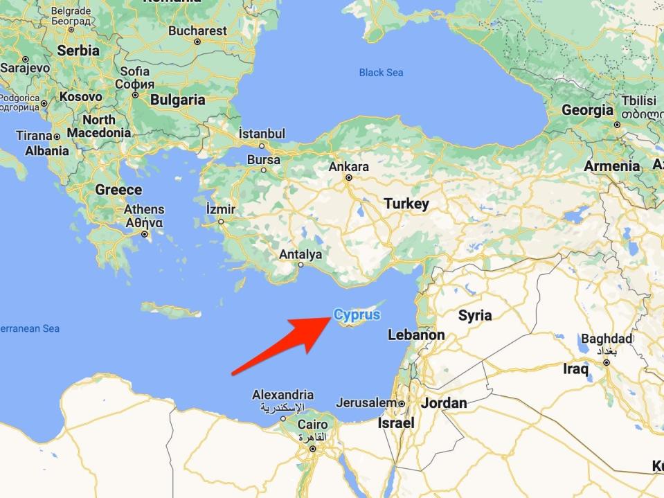 An arrow points to Cyprus.