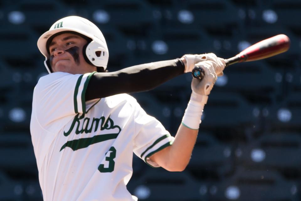 Montwood's Willie Romo Jr. (3)  swings his bat at a baseball game against Rio Rancho Thursday, Feb. 23, 2023, at Southwest University Park in El Paso, Texas.