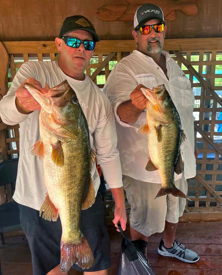 Colby Berger, left, and Brian Hart had 26.16 pounds and also big bass with a 9.03-pounder to win the Xtreme Bass Series Kissimmee Division tournament Sept. 11 on Lake Kissimmee.