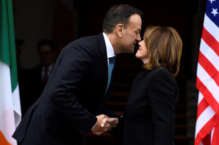 Ireland's Prime Minister (Taoiseach) Leo Varadkar welcomes U.S. House Speaker Nancy Pelosi at the Government Buildings in Dublin, Ireland April 16, 2019. REUTERS/Clodagh Kilcoyne