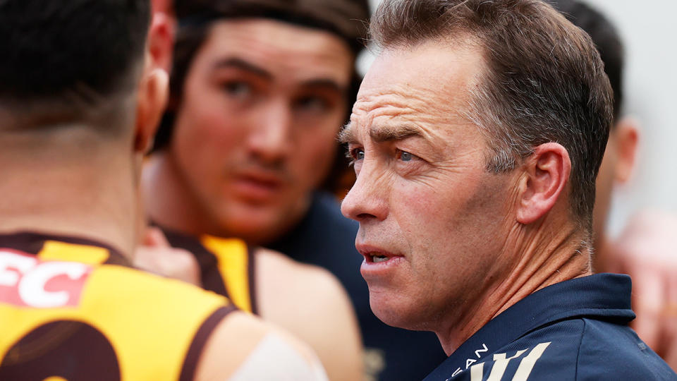 Alastair Clarkson is pictured coaching Hawthorn during a 2021 AFL game.