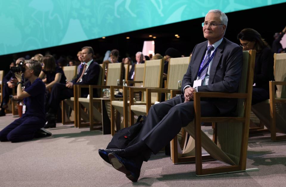 Darren Woods, chief executive officer of Exxon Mobil, at the Cop28 climate summit at Expo City in Dubai on 2 December, 2023 (Bloomberg via Getty Images)