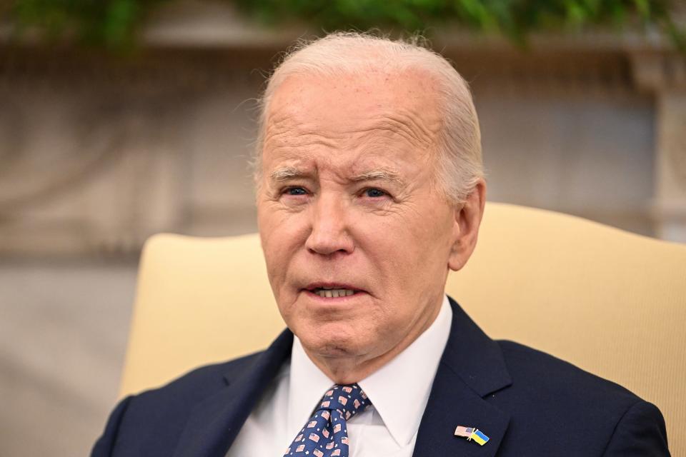 US President Joe Biden attends a meeting with Congressional leadership in the Oval Office of the White House in Washington, DC on February 27, 2024.