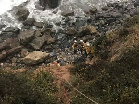 Angela Hernandez is found at the bottom of a cliff in Monterey County, California, July 13, 2018, in picture obtained via social media. Monterey County Sheriff's Office/via REUTERS