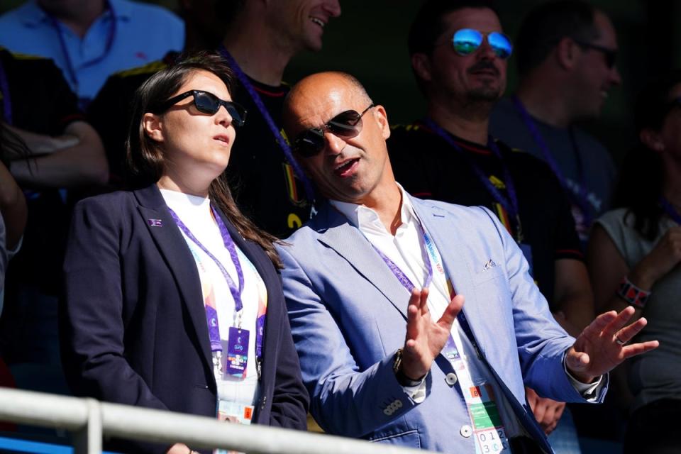 Belgium men’s manager Roberto Martinez (right) watched the game in Manchester (Martin Rickett/PA) (PA Wire)