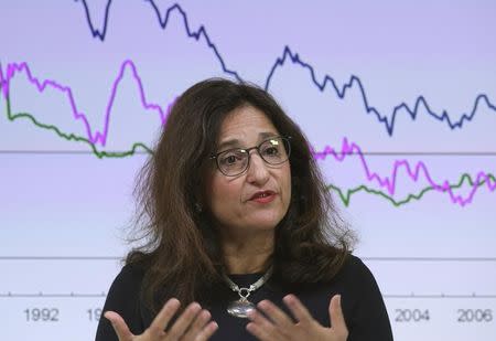 FILE PHOTO: Bank of England Deputy Governor Minouche Shafik delivers a speech at a financial markets event in the City of London, in London, Britain September 28, 2016. REUTERS/Toby Melville