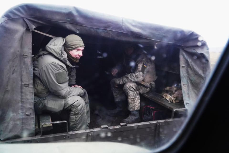 <div class="inline-image__caption"><p>Oleg is ready to be taken to the position. He comes from Western Ukraine. Every day, he travels back and forth to the frontline to spot the Russian positions.</p></div> <div class="inline-image__credit">Stefan</div>