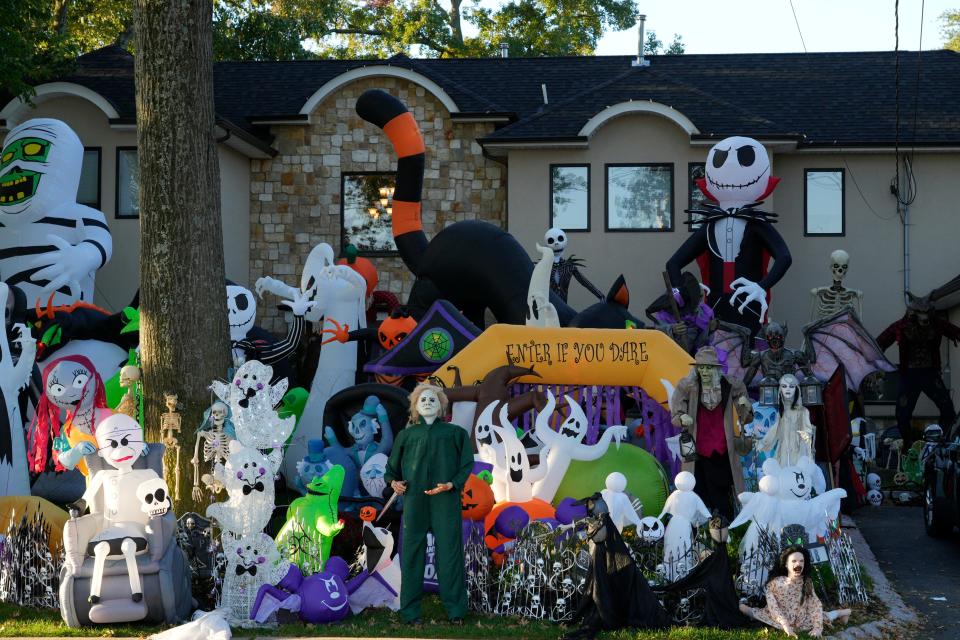 A house covered in Halloween decorations at 88 E Century Rd in Paramus, NJ on Thursday Oct. 12, 2023.