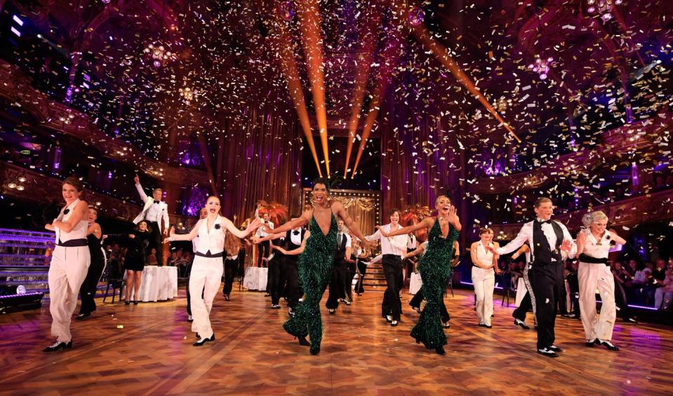 strictly come dancing 2023 blackpool week, the celebrities and professional dancers perform in the tower ballroom