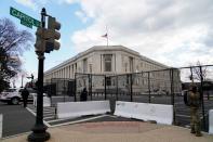 The Cannon House Office Building is seen behind security fencing ahead of presidential inaugural events on Capitol Hill in Washington