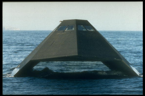 Sea Shadow test craft built (by Lockheed) as limited mobility platform to explore advanced technologies for surface ships, in 1st daylight test off coast of southern CA.  (Photo by Time Life Pictures/US Navy/Time Life Pictures/Getty Images)