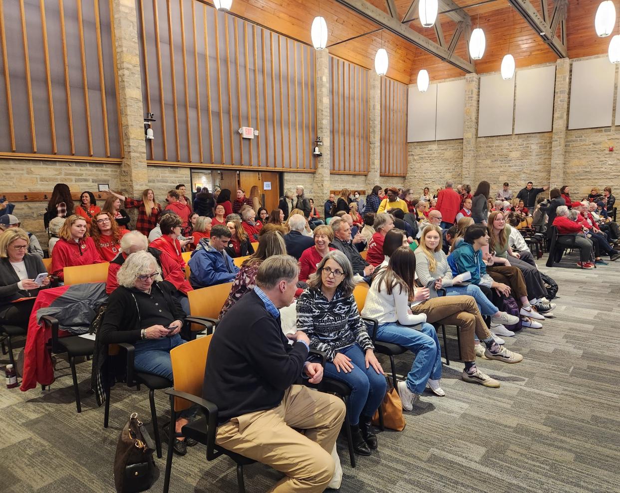 A large crowd packed an Upper Arlington Board of Education meeting Tuesday at city council chambers and dozens more spread out into the lobby of the building to watch on livestream in the wake of a video released by a right-wing media group that secretly recorded a school district official.