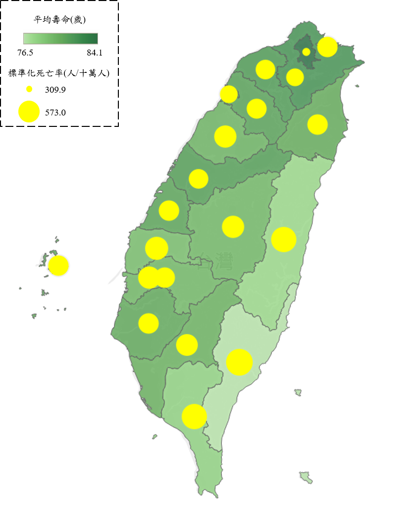 109年的國人平均壽命，若以直轄市來看，台北市84.1歲最高，其餘依序為新北市、桃園市、台中市、台南市及高雄市。   圖：內政部提供