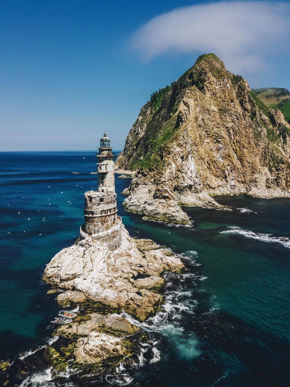 A rock formation in the water on Sakhalin Island.