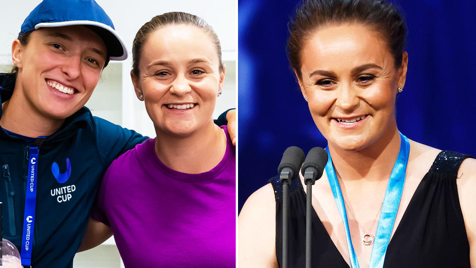 Ash Barty, pictured here at the United Cup with Iga Swiatek.