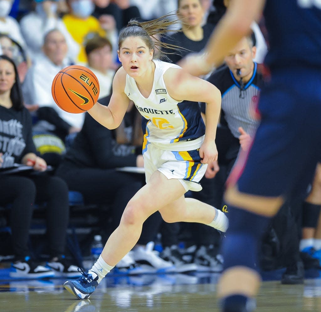 Marquette guard Kenzie Hare is shooting 27 for 48 (56.3%) on three-pointers this season.