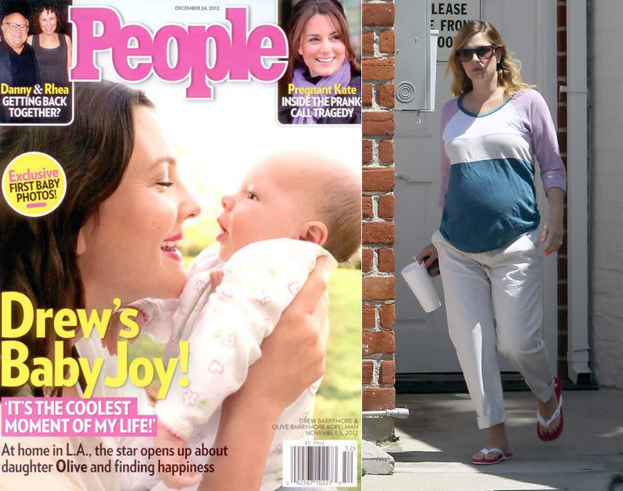 Drew Barrymore debuted the first photo of her adorable baby girl, Olive, born Sept. 26, 2012 on the cover of People Magazine. It is the first child for the actress and her art consultant husband, Will Kopelman, who wed in June. Of her baby's moniker, Barrymore recently told Ellen DeGeneres, "I never would have guessed that would have been the name. But I was reading a book with my husband, and I was three months pregnant. They said your baby is the size of an Olive and that was it."