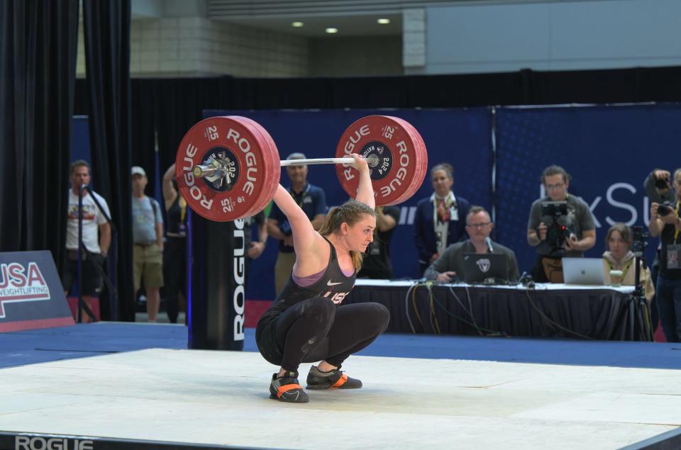 Olivia Reeves lifting 265 pounds (120kg) at the 2024 USA Weightlifting Championships.