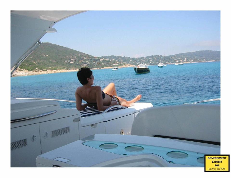 Ghislaine Maxwell sunbathing on a yacht (US Dept of Justice/PA) (PA Media)