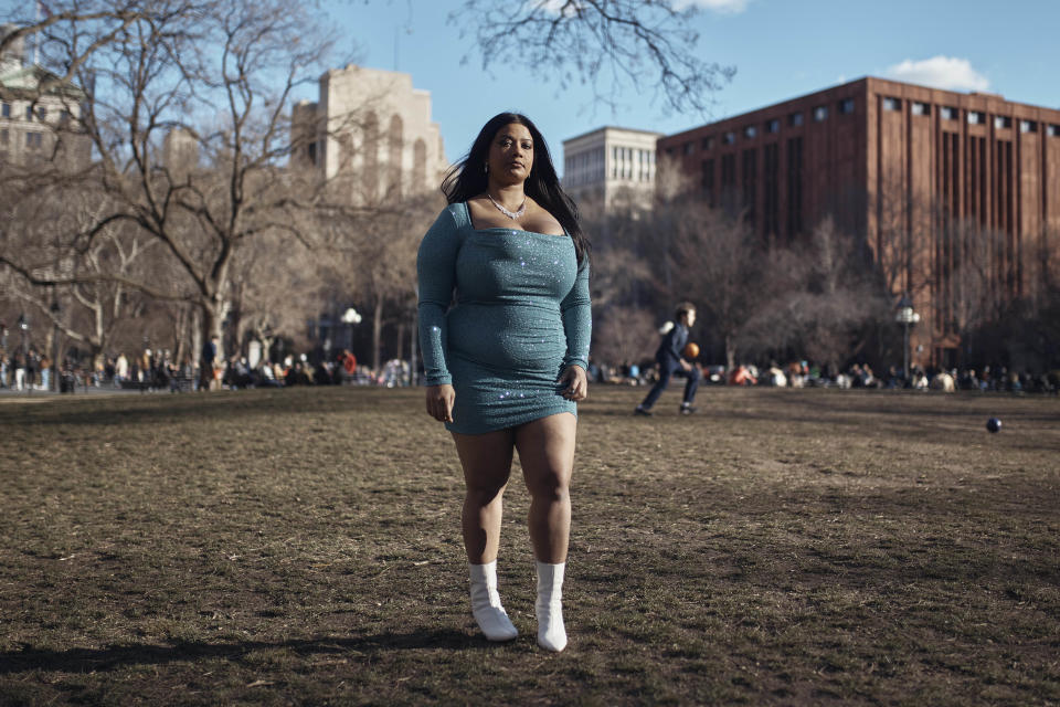 Australian Noelle Martin poses for a photo on Thursday, March 9, 2023, in New York. The 28-year-old found deepfake porn of herself 10 years ago when out of curiosity one day she used Google to search an image of herself. (AP Photo/Andres Kudacki)