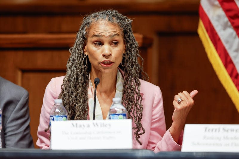 BIRMINGHAM, ALABAMA - JUNE 28: Maya Wiley President & CEO, The Leadership Conference on Civil and Human Rights participates in a symposium hosted by Rep. Sewell to examine the impact of the Shelby County decision and strategize on the road ahead for voting rights at 16th Street Baptist Church on June 28, 2023 in Birmingham, Alabama. 