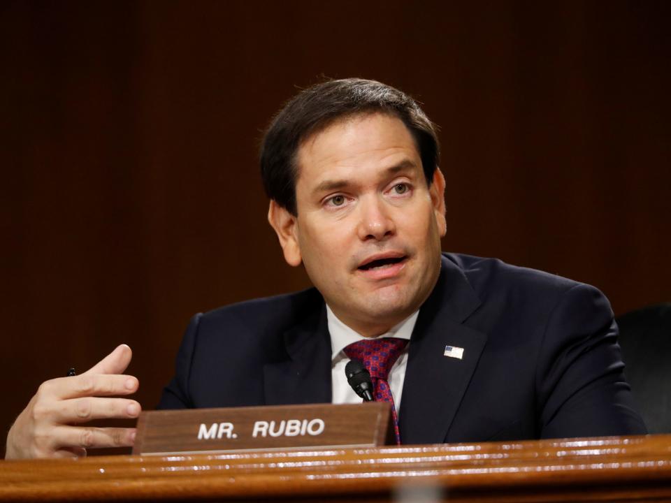FILE PHOTO: U.S. Sen. Marco Rubio (R-FL) speaks during a Senate Intelligence Committee nomination hearing for Rep. John Ratcliffe (R-TX), on Capitol Hill in Washington, U.S., May 5, 2020. Andrew Harnik/Pool via REUTERS
