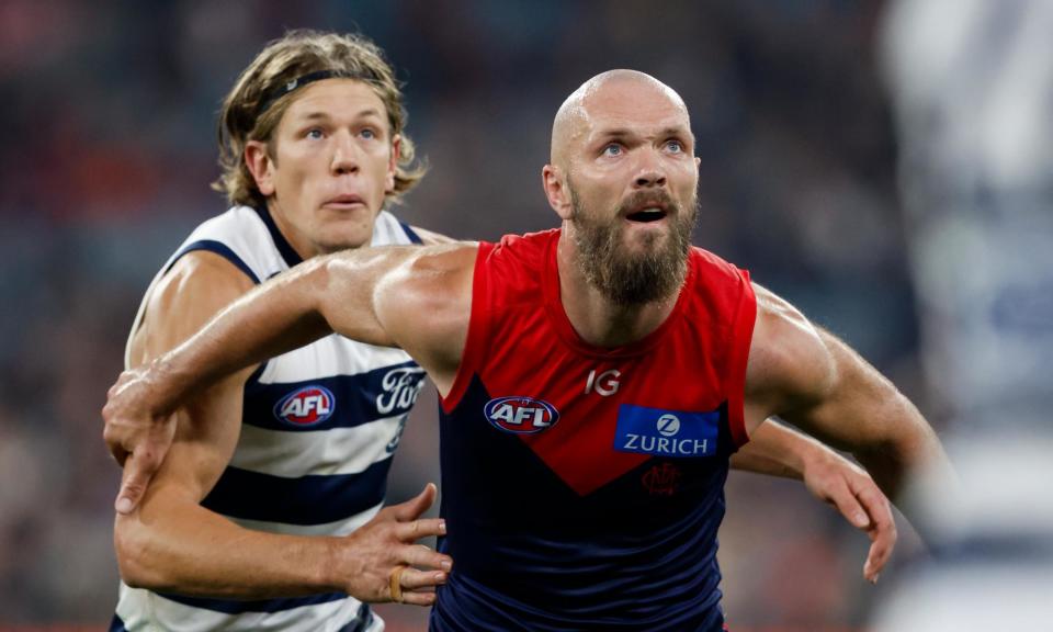 <span>Melbourne captain Max Gawn saves his best for Geelong as the Demons hand the Cats their first loss of the AFL season at the MCG.</span><span>Photograph: Dylan Burns/AFL Photos/Getty Images</span>