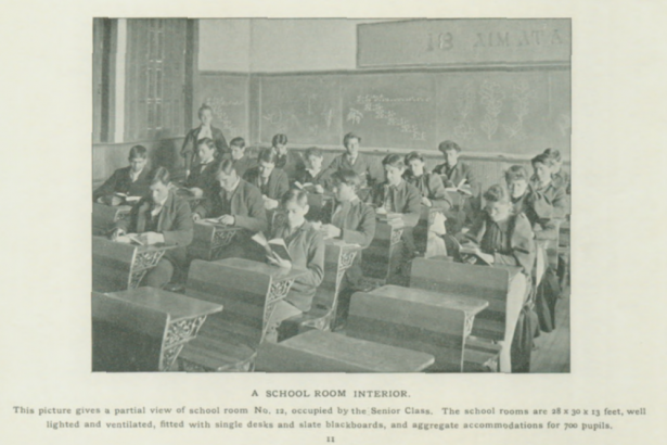 Students attend class at the Carlisle Indian School in Eastern Pennsylvania, from an 1895 school pamphlet. (John Leslie/John Choate/Dickinson College Archives & Special Collections)