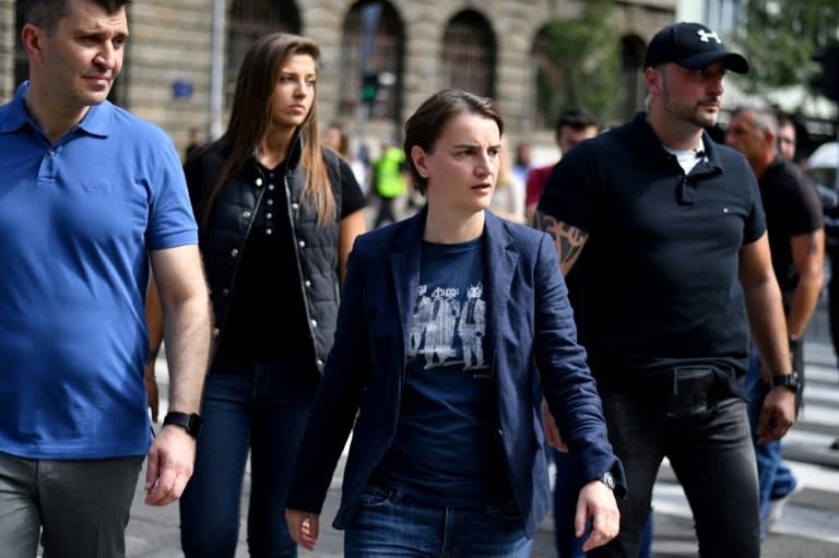 Serbia's prime minister Ana Brnabic (2nd right) attends the Gay Pride parade on September 17, 2017 in Belgrade