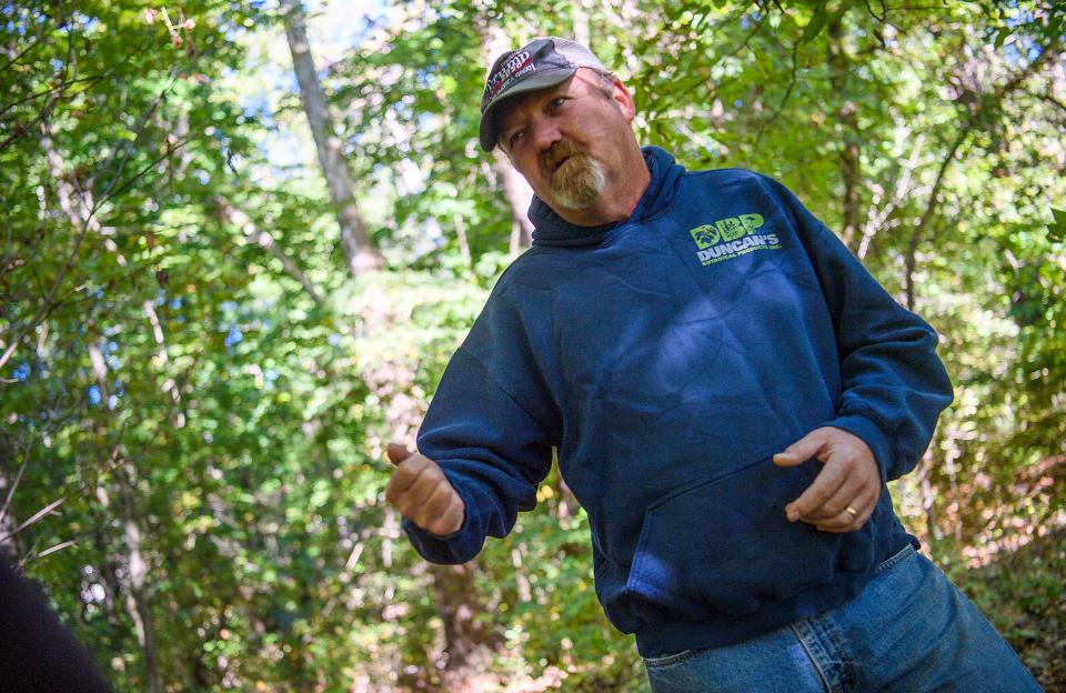 Brent Duncan talks about the business of selling ginseng in the woods on Wednesday, Sept. 28, 2022.