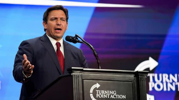 PHOTO: Ron DeSantis, governor of Florida, speaks during a Unite and Win rally in Phoenix, Aug. 14, 2022. (Antranik Tavitian/The Republic via USA Today Network)