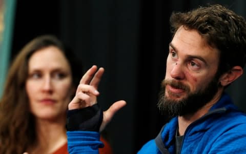 Travis Kauffman talks about his encounter with the mountain lion while running a trail just west of Fort Collins - Credit: &nbsp;David Zalubowski/AP