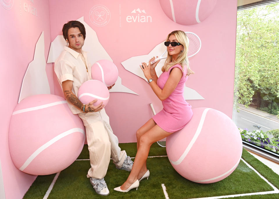  Liam Payne and Kate Cassidy pose in the evian VIP Suite At Wimbledon 2023 on July 12, 2023 in London, England. (Photo by Dave Benett/Getty Images for evian)