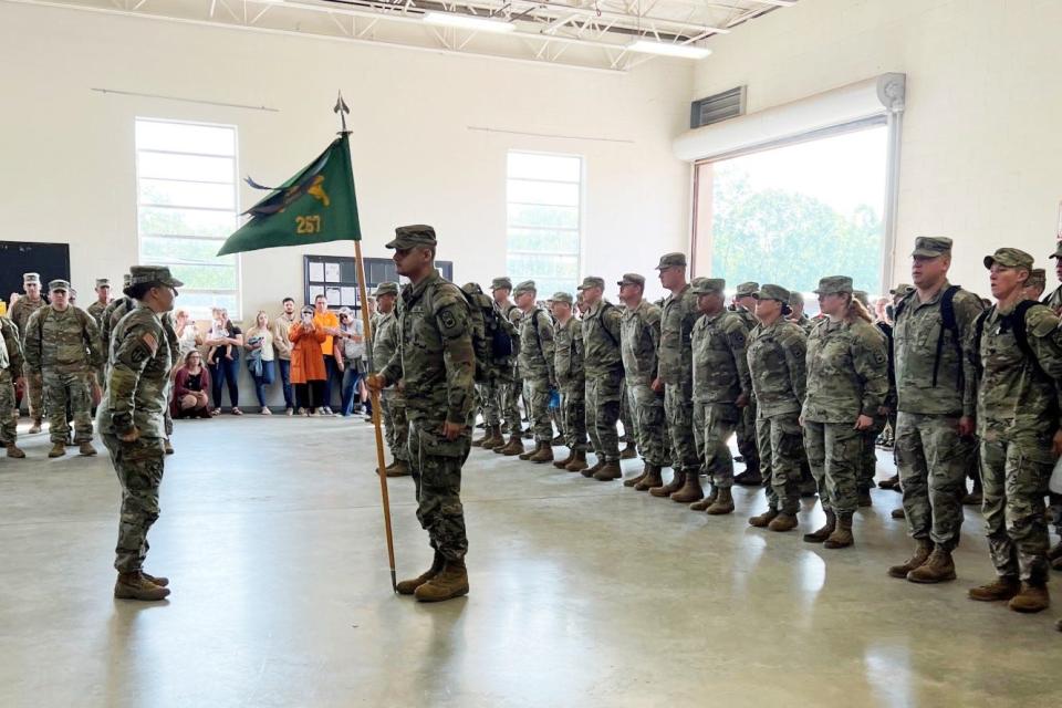 More than 150 Soldiers from the Tennessee National Guard's 267th Military Police Company left Sunday, May 21, 2023 on the first leg of a year-long deployment overseas to the Middle East.