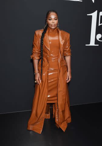 <p>Gilbert Flores/WWD via Getty</p> Janet Jackson in an all-Christian Siriano monochromatic ensemble at the designer's 15th-anniversary show.