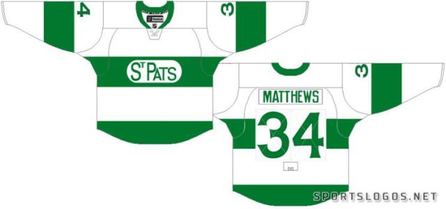 Toronto Maple Leafs sport green St. Pats jerseys against Blackhawks