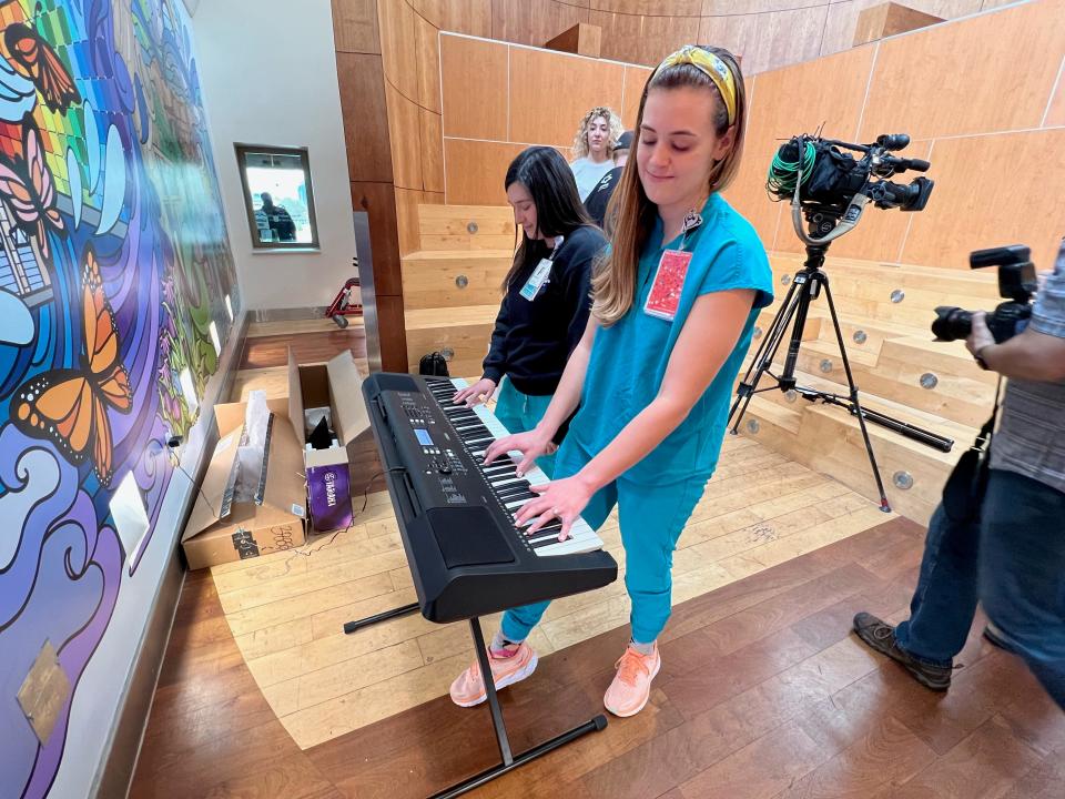 Dell Children's Medical Center of Central Texas' music program gets a Yamaha electric piano donated by Coldplay through the Texas Music Project.