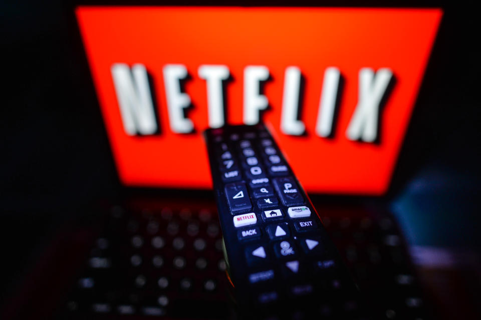 A photo of a person about to watch Netflix on a screen inside an apartment, during the coronavirus lockdown in Dublin. On Wednesday, January 13, 2021, in Dublin, Ireland. (Photo by Artur Widak/NurPhoto via Getty Images)