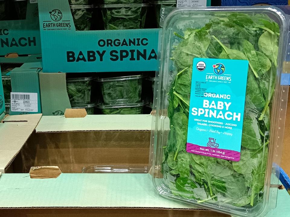 A pack of baby spinach at Costco