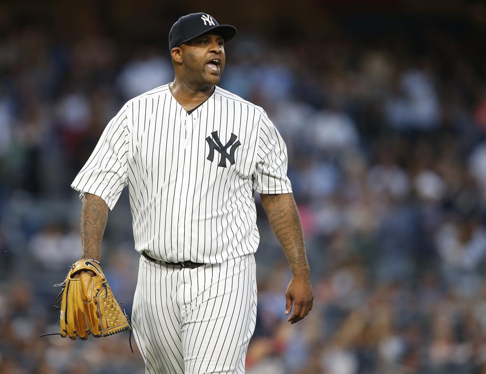 C.C. Sabathia wasn’t happy that Eduardo Nuñez bunted in the first inning, and he showed his feelings at the end of the inning. (Getty Images)