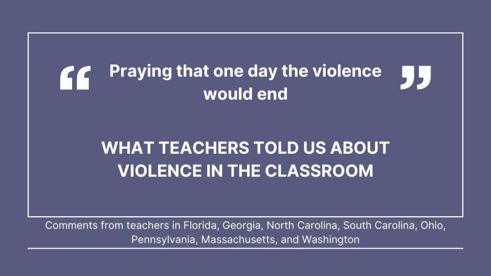 Cox Media Group gathered comments from teachers in Florida, Georgia, North Carolina, South Carolina, Ohio, Pennsylvania, Massachusetts, and Washington, about violence in the classroom.