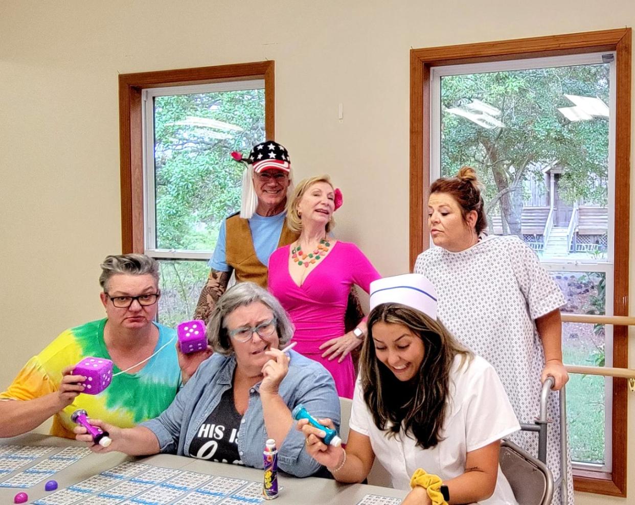 Cast: Top row: Geoff Gersen, Vicky Riley, Melanie Tewell. Bottom row: Mary Anne Holland, Christie Delbridge, Luci Tramposch