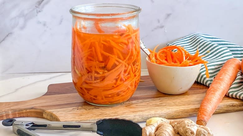 pickled carrots in glass jar 