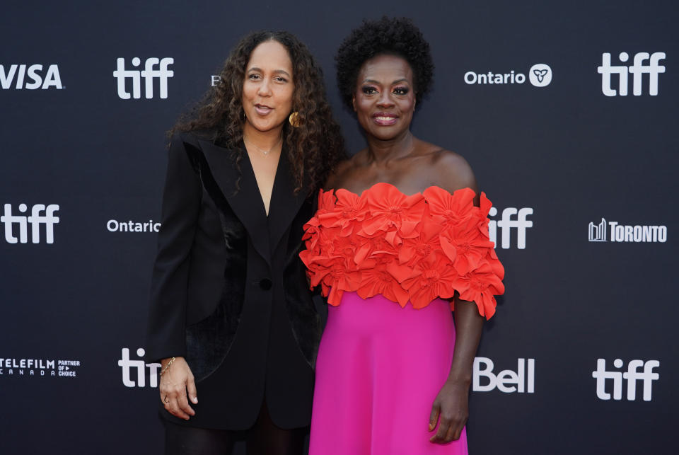 Director Gina Prince-Bythewood, left, and Viola Davis attend the premiere for "The Woman King" on day two of the Toronto International Film Festival at the Roy Thomson Hall on Friday, Sept. 9, 2022, in Toronto. (AP Photo/Chris Pizzello)