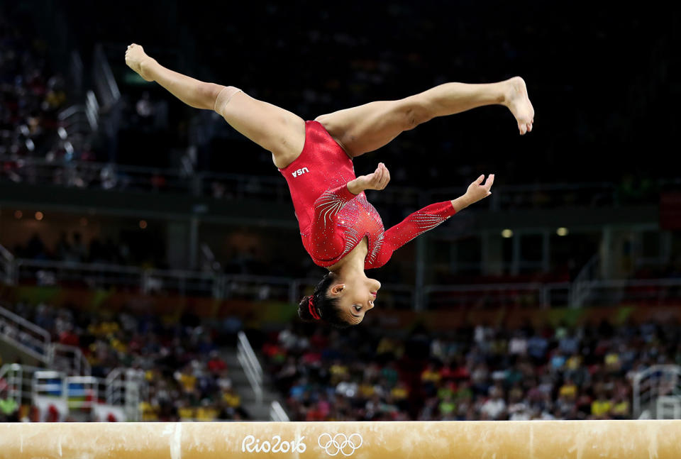 <p>Lauren Hernandez of the United States competes in the Balance Beam Final on day 10 of the Rio 2016 Olympic Games at Rio Olympic Arena on August 15, 2016 in Rio de Janeiro, Brazil. (Photo by Lars Baron/Getty Images) </p>