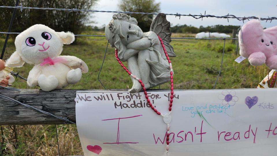 A memorial is set up in memory of 13-year-old Madeline Soto at the site where her body was discovered.